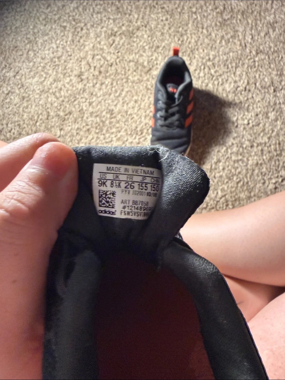 adidas Kids Black Sneakers with Orange Stripes
